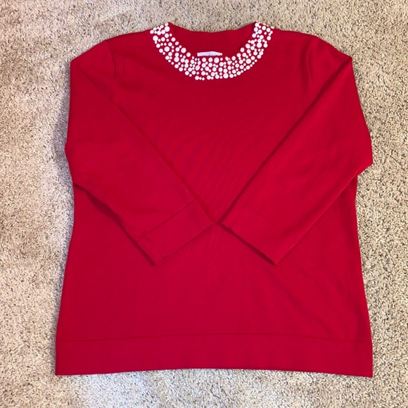 Calvin Klein Womens Solid Knit Pintuck Top Red Size Medium